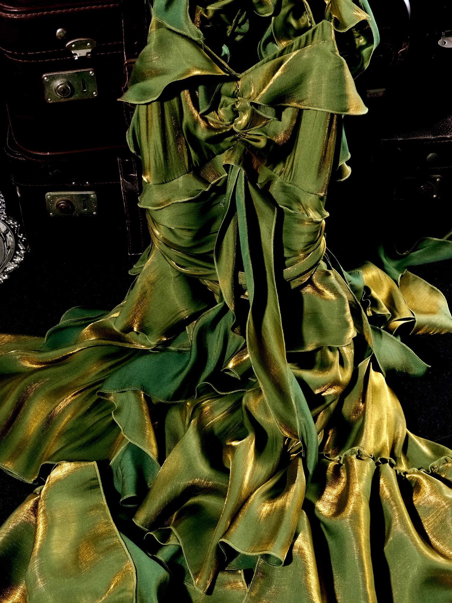 Retro High Low Irregular Spaghetti Straps Green Short Birthday Dresses Birthday Outfits With Train