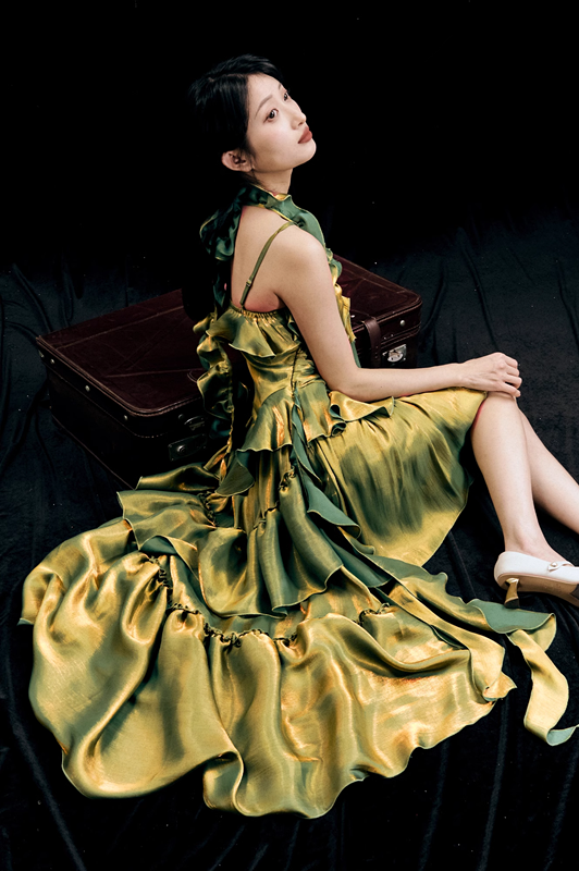 Retro High Low Irregular Spaghetti Straps Green Short Birthday Dresses Birthday Outfits With Train
