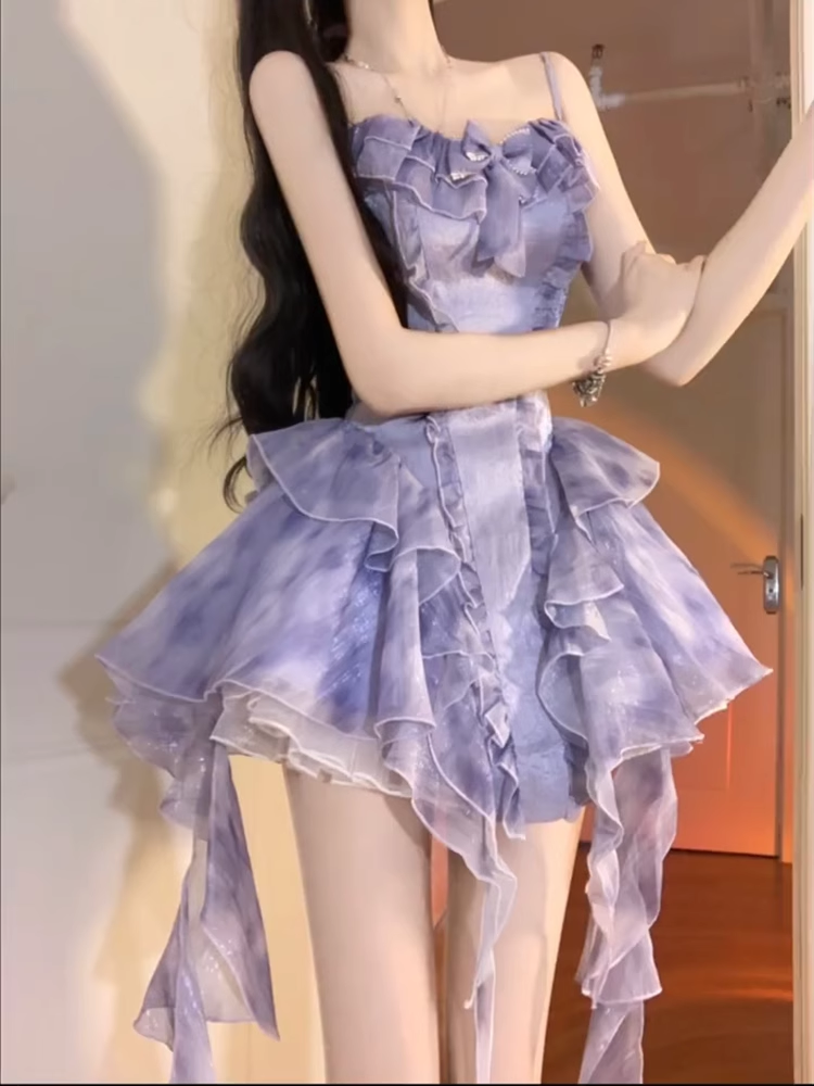 Retro A Line Spaghetti Straps Short Lilac Cocktail Dresses Birthday Outfits