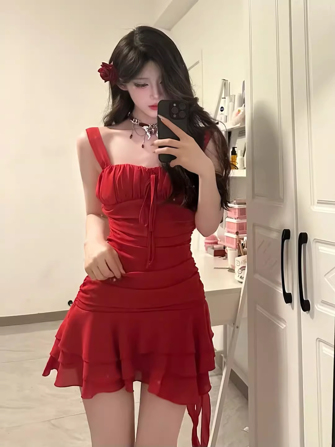 Cute A line Straps Short Red Party Dresses Birthday Outfits