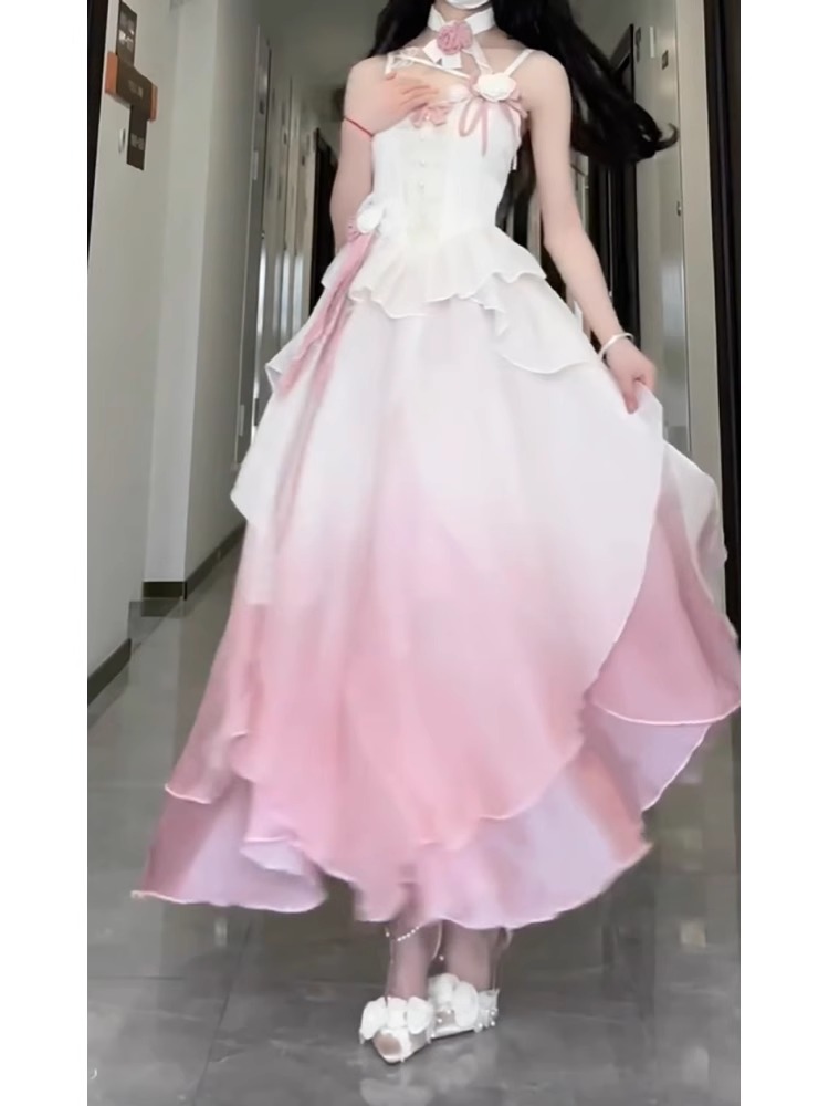 Sexy A-Line Straps Ombre Pink Chiffon Party Prom Dresses Birthday Outfits - View 4 | FashionDia