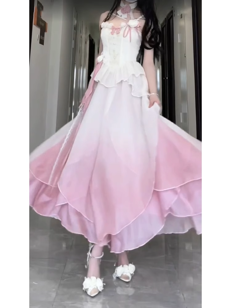 Sexy A-Line Straps Ombre Pink Chiffon Party Prom Dresses Birthday Outfits - View 3 | FashionDia