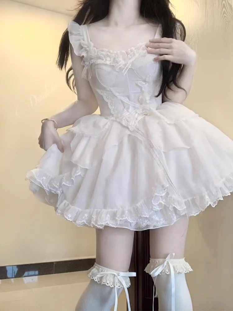 Cute Ball Gown Straps White Short Cocktail Dresses Birthday Outfits - FashionDia