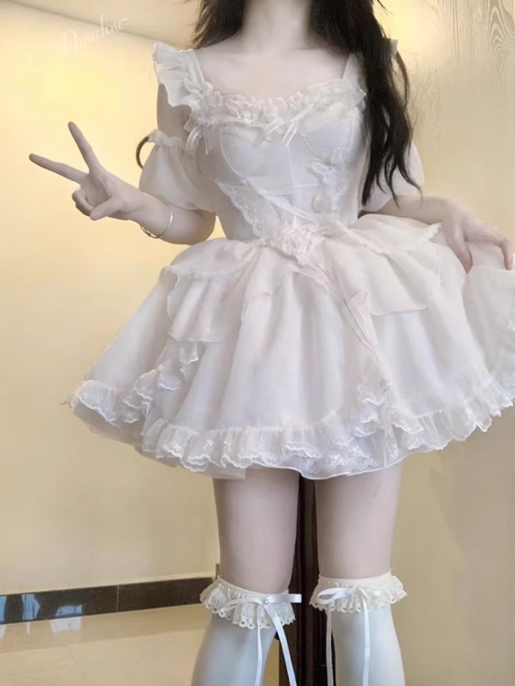 Cute Ball Gown Straps White Short Cocktail Dresses Birthday Outfits - View 3 | FashionDia
