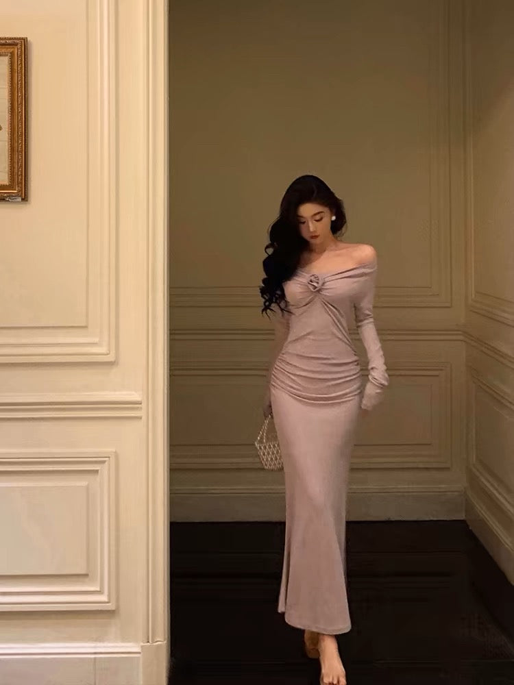 Sexy Sheath Long Sleeves Lilac Tea Length Prom Dresses Birthday Outfits