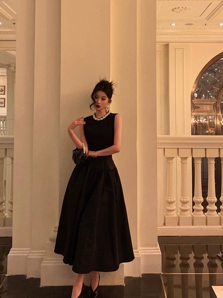 Vintage Ball Gown Jewel Sleeveless Black Satin Prom Dresses Birthday Outfits - View 4 | FashionDia