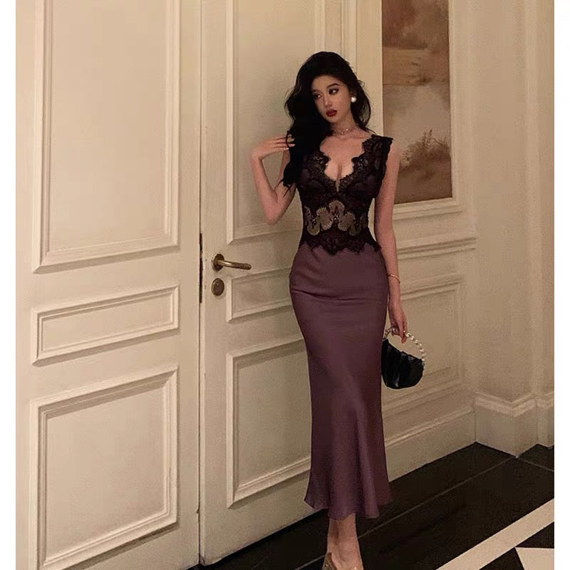 Sexy Sheath V Neckline Sleeveless Grape Tea Length Prom Dresses Birthday Outfits