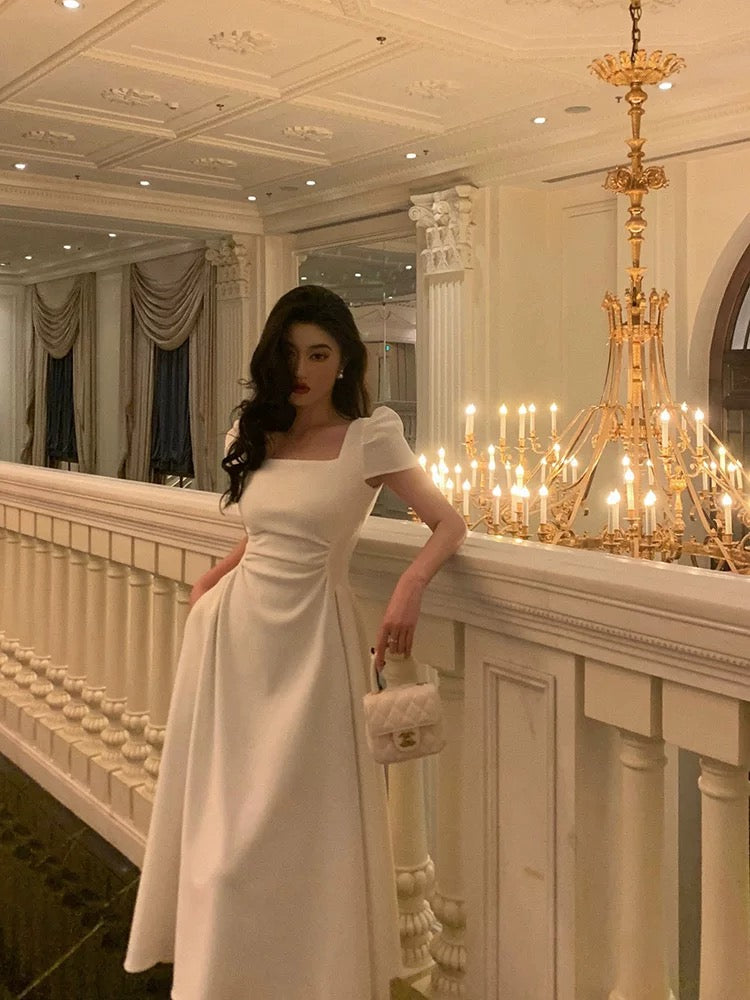 Gorgeous A-Line Short Sleeves White Date Night Dress Prom Dresses Birthday Outfits - View 2 | FashionDia