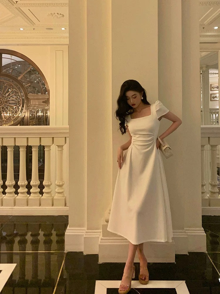 Gorgeous A-Line Short Sleeves White Date Night Dress Prom Dresses Birthday Outfits - View 4 | FashionDia