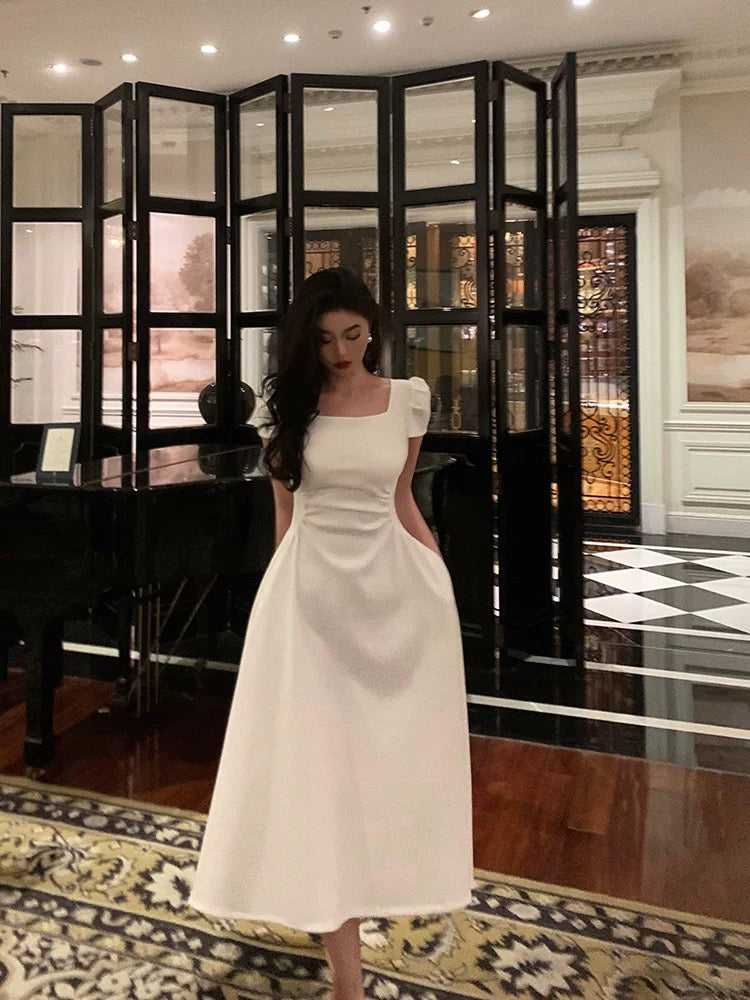 Gorgeous A-Line Short Sleeves White Date Night Dress Prom Dresses Birthday Outfits - View 5 | FashionDia