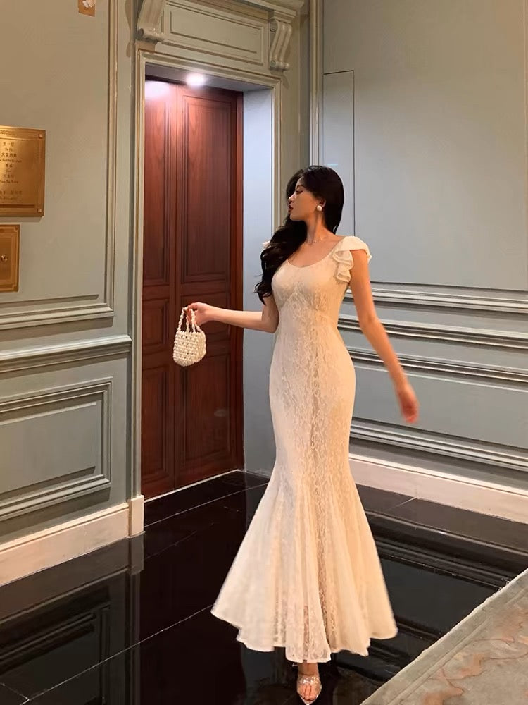 Classy Mermaid Jewel Sleeveless Ruffles Lace Prom Dresses Birthday Outfits