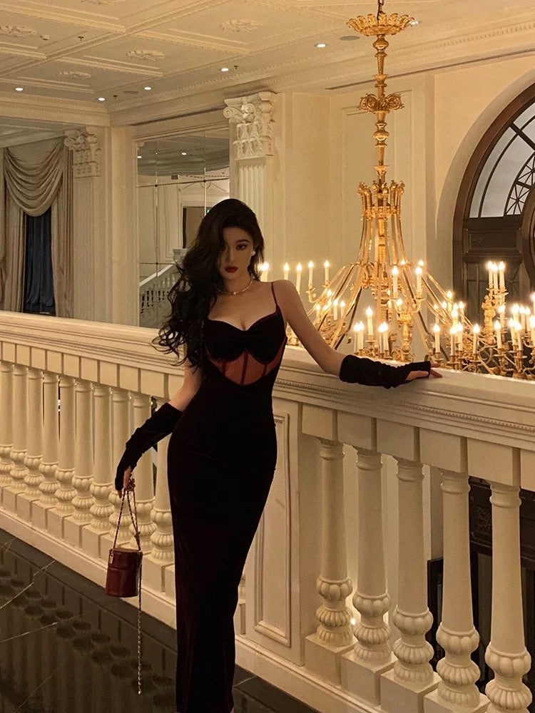 Classy Mermaid Spaghetti Straps Sleeveless Burgundy Velvet Prom Dresses Birthday Outfits - FashionDia