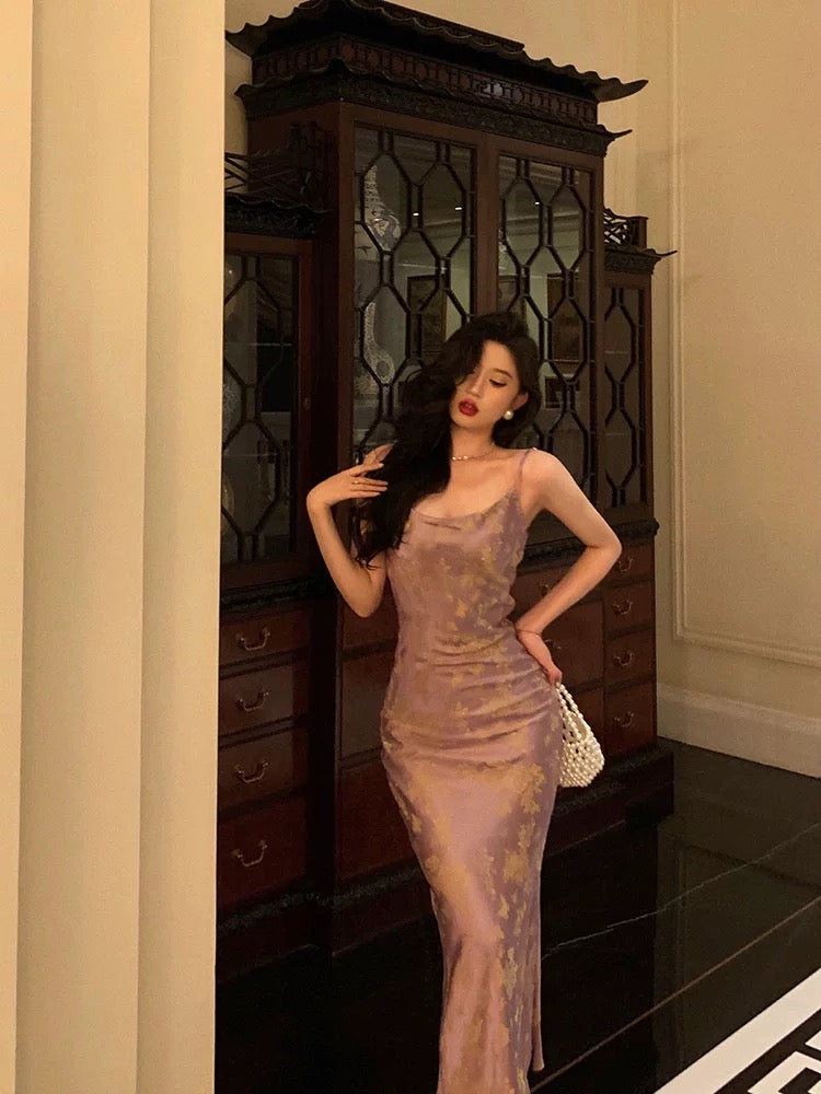 French Sheath Spaghetti Straps Lilac Satin Prom Dresses Birthday Outfits