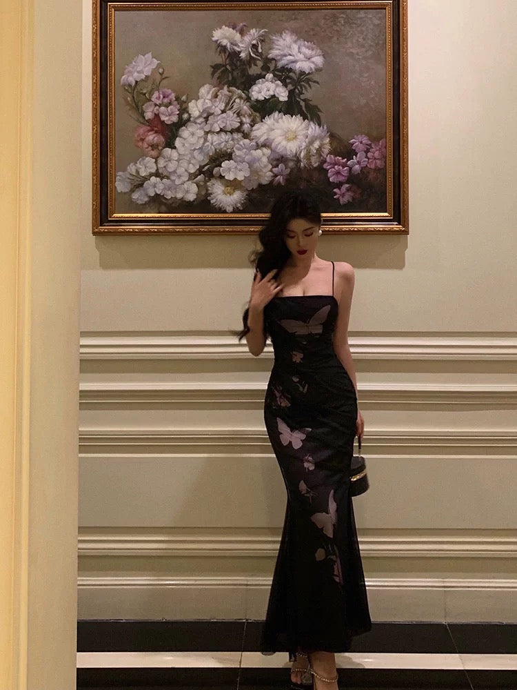 Classy Sheath Spaghetti Straps Sleeveless Black Backless Prom Dresses Birthday Outfits