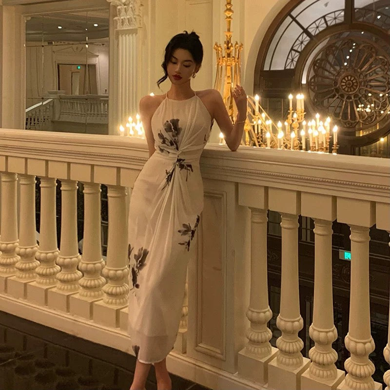 Stunning A Line Halter White Chiffon Date Night Dress Prom Dresses Birthday Outfit
