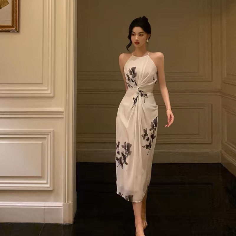 Stunning A Line Halter White Chiffon Date Night Dress Prom Dresses Birthday Outfit