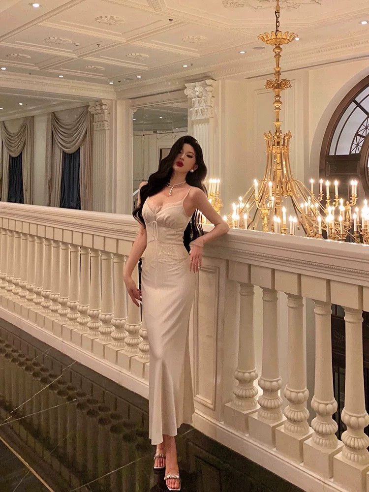 Classy Sheath Spaghetti Straps Slit Long Prom Dresses Birthday Outfits - FashionDia