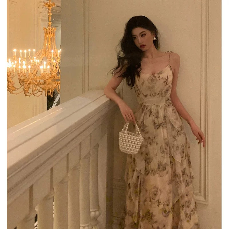 Pretty A-Line Spaghetti Straps Chiffon Floral Sleeveless Date Night Dress Prom Dresses Birthday Party Outfit - View 4 | FashionDia
