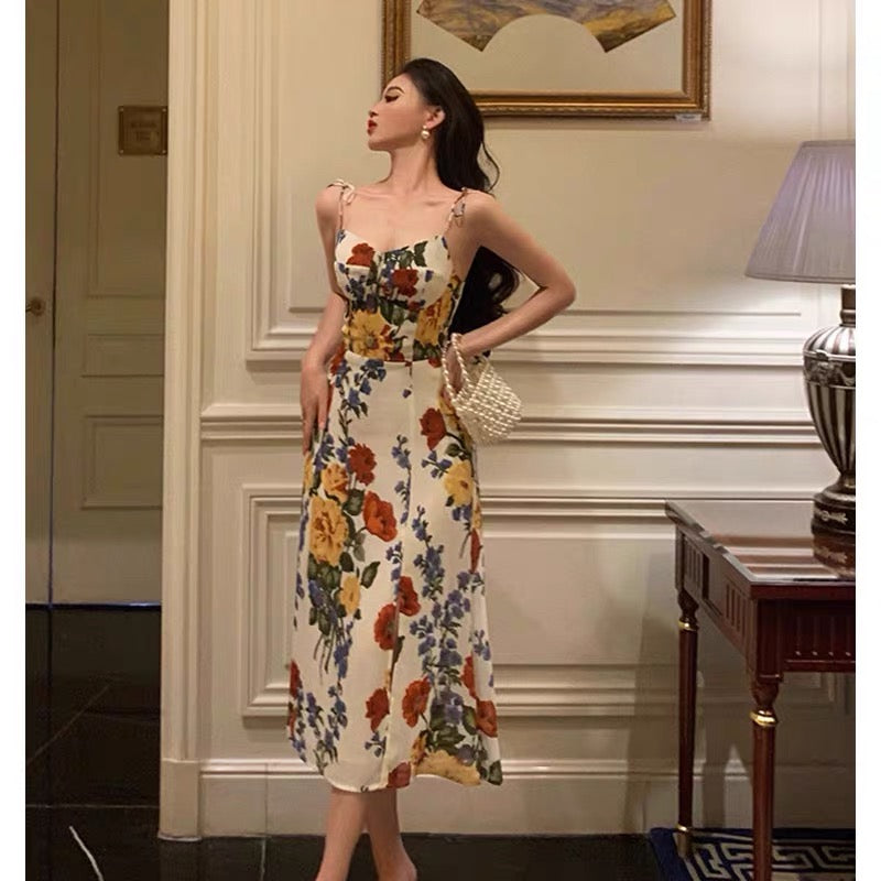 Pretty A-Line Spaghetti Straps Floral Date Night Dress Prom Dresses Birthday Party Outfit - FashionDia