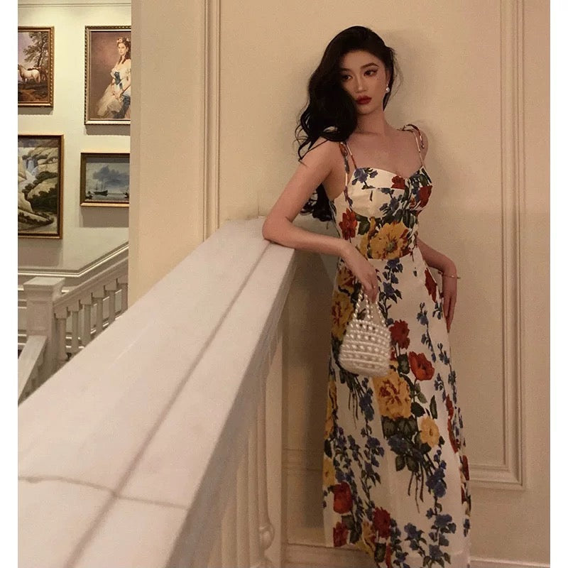 Pretty A-Line Spaghetti Straps Floral Date Night Dress Prom Dresses Birthday Party Outfit - View 2 | FashionDia
