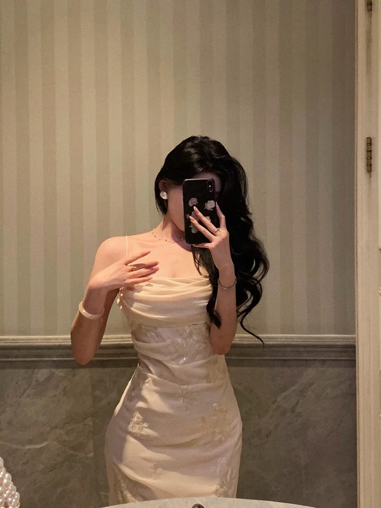 Classy A-Line Spaghetti Straps Floral Lace Ivory Prom Dresses Birthday Outfits Evening Gown - View 5 | FashionDia