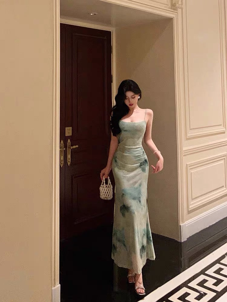 Classy Sheath Spaghetti Straps Mint Green Floral Prom Dresses Birthday Outfits Evening Gown - FashionDia