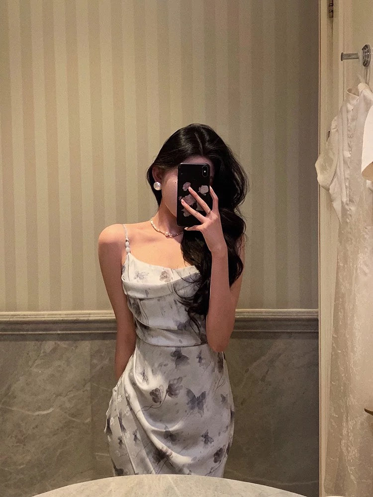 Classy Sheath Spaghetti Straps Floral Long Prom Dresses Birthday Outfits Evening Gown - View 4 | FashionDia