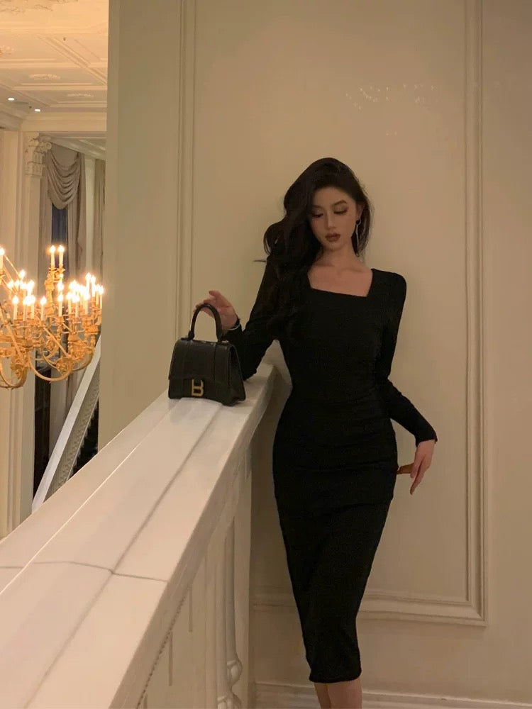 Classy Sheath Square Neckline Black Prom Dresses Birthday Outfits Evening Gown - View 4 | FashionDia