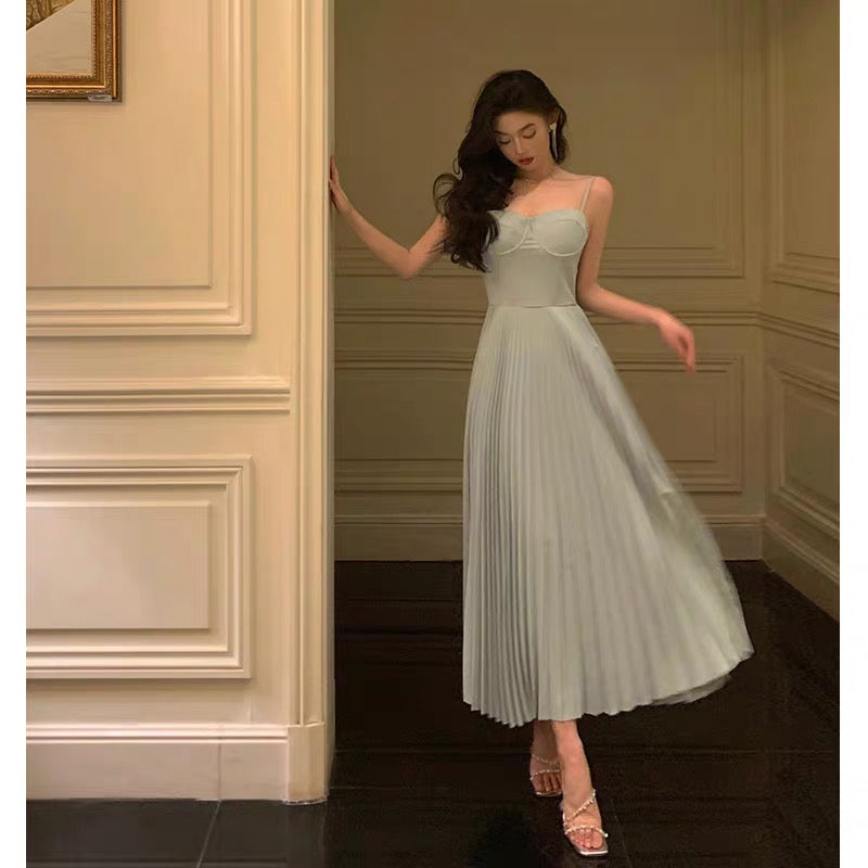 Simple A-Line Spaghetti Straps Dusty Blue Prom Dresses Birthday Outfits Evening Gown - FashionDia