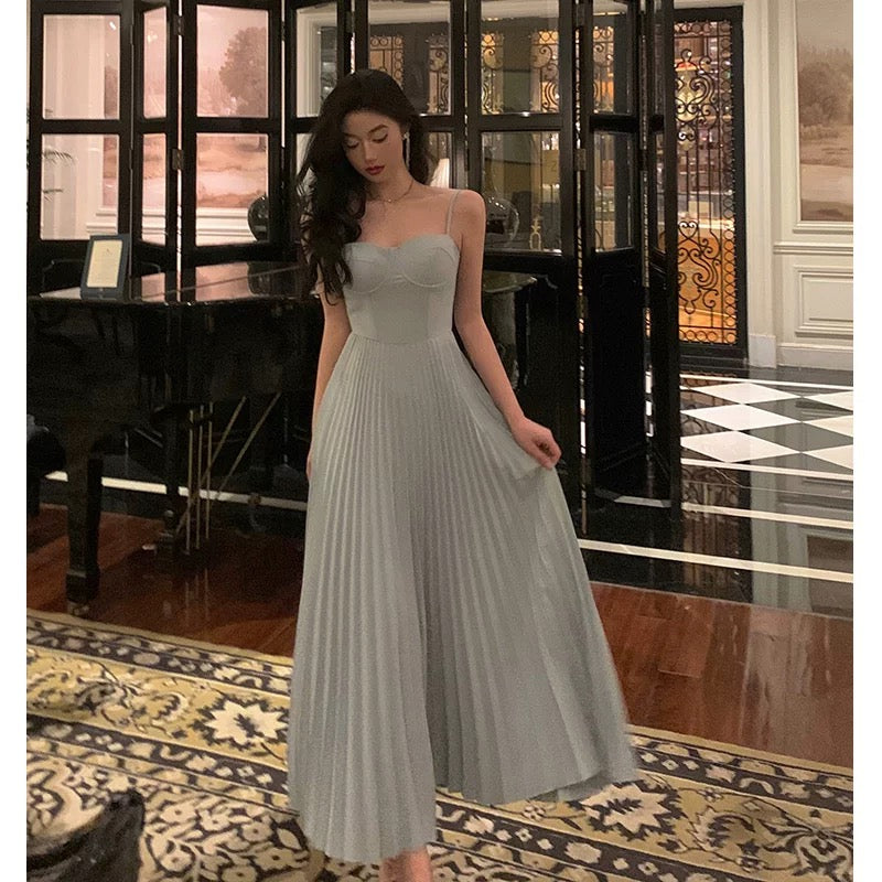 Simple A line Spaghetti Straps Dusty Blue Prom Dresses Birthday Outfits Evening Gown