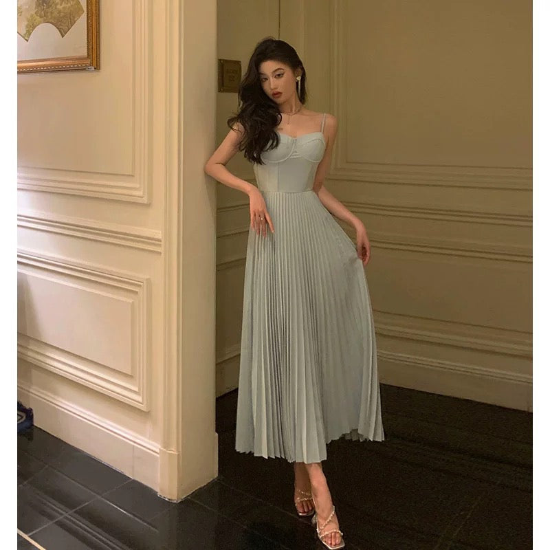 Simple A line Spaghetti Straps Dusty Blue Prom Dresses Birthday Outfits Evening Gown