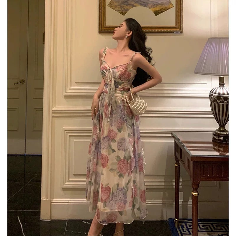 Elegant A-Line Spaghetti Straps Pink Floral Prom Dresses Birthday Outfits Evening Gown - View 4 | FashionDia