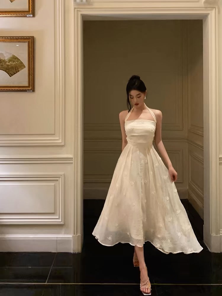 Elegant A-Line Halter White Lace Prom Dresses Birthday Outfits Evening Gown - FashionDia
