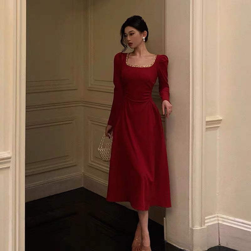 Sexy A Line Square Neckline Red Prom Dresses Birthday Outfits Evening Gown