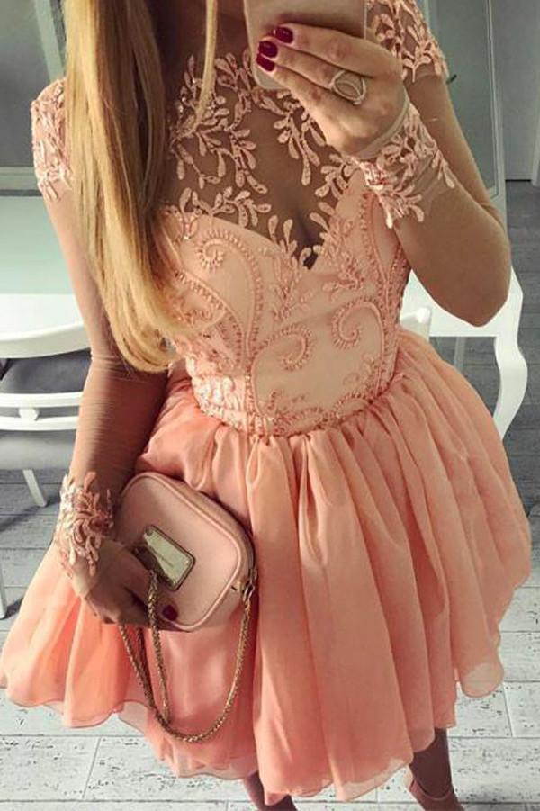 Long Sleeves Appliques Homecoming Dress Party Dresses with Beading - VelvetHem