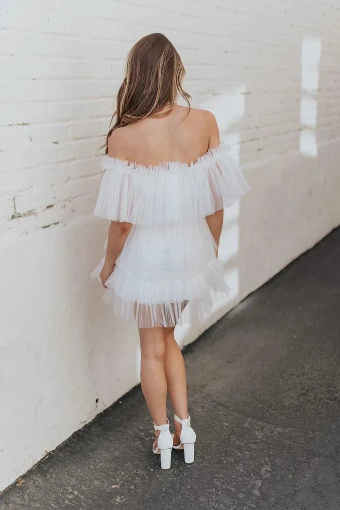 White Tulle Mini Dress Short Mini Gown (ZD11621)