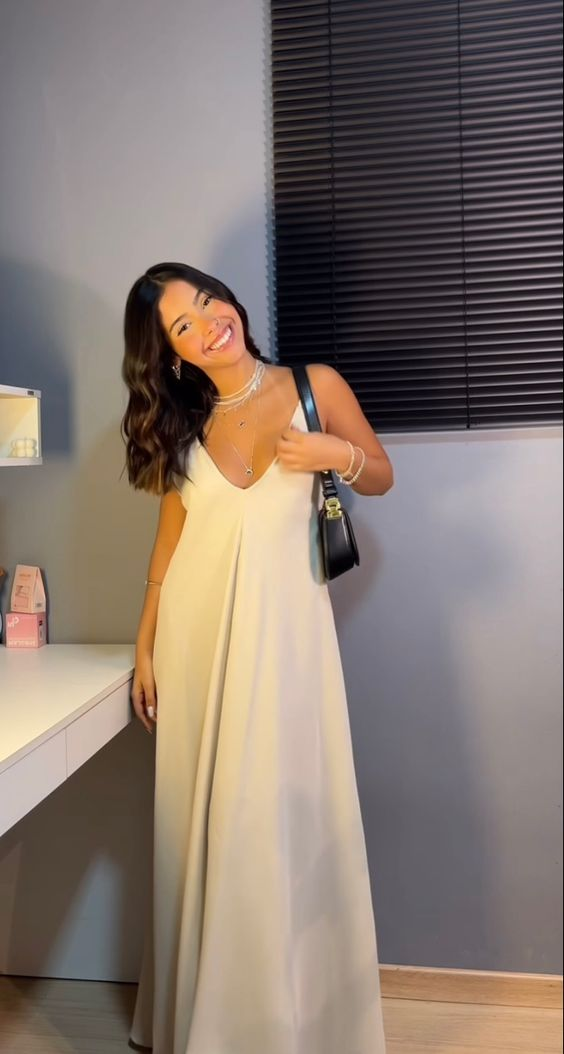 Simple White V Neck Evening Dress White Maxi Dress Y7101 - View 2 | VelvetHem
