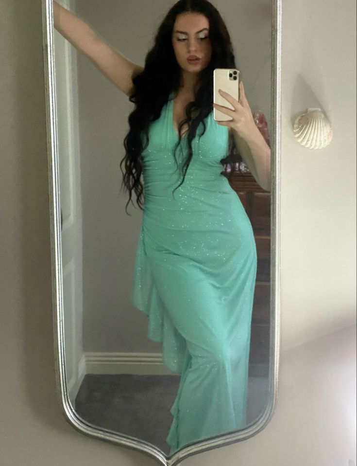 Sexy V Neck Mint Green Sequin Mermaid Evening Dress Long Party Prom Dress
