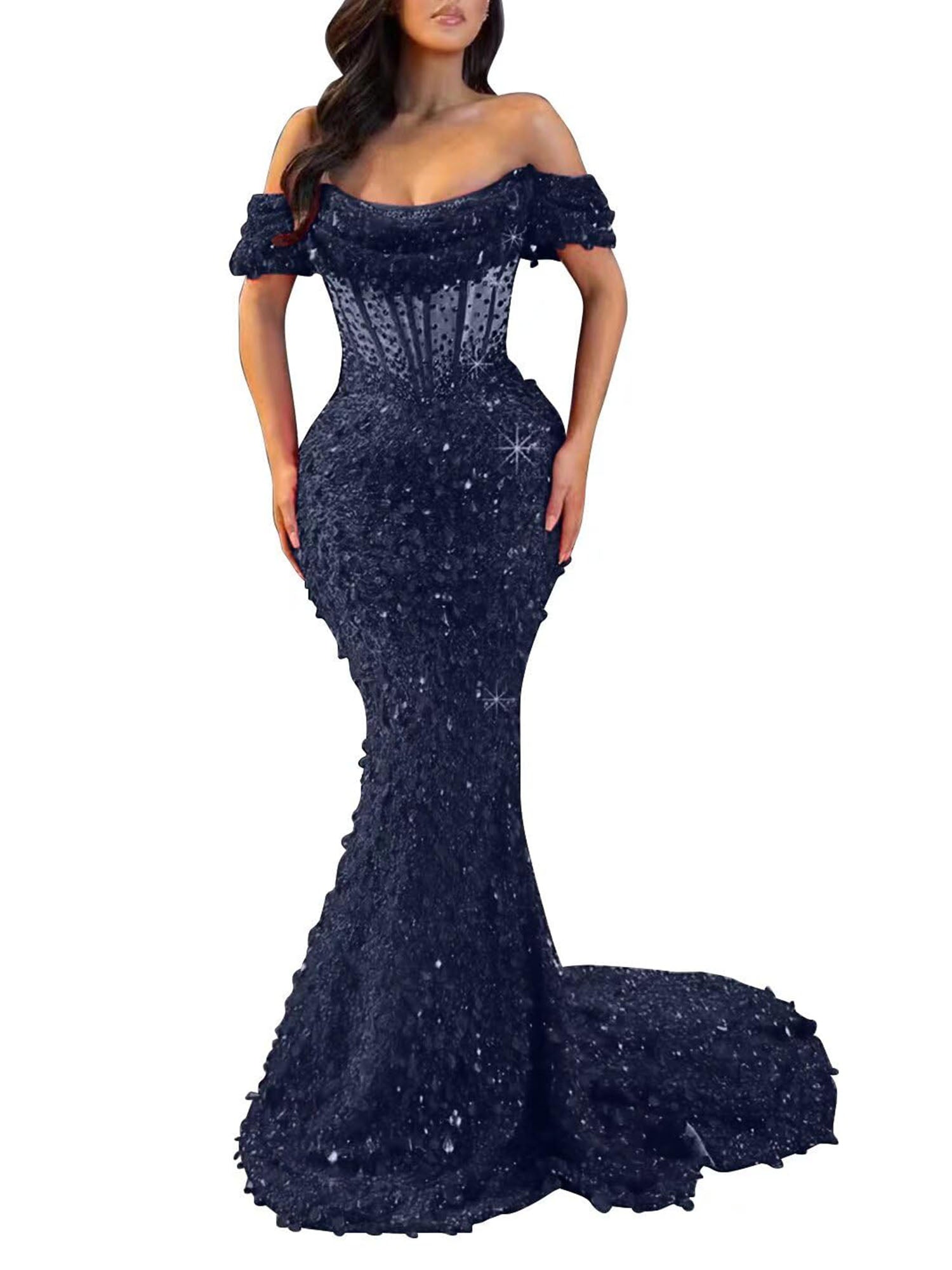 Trumpet/Mermaid Off The Shoulder Sequin Long Prom Dress
