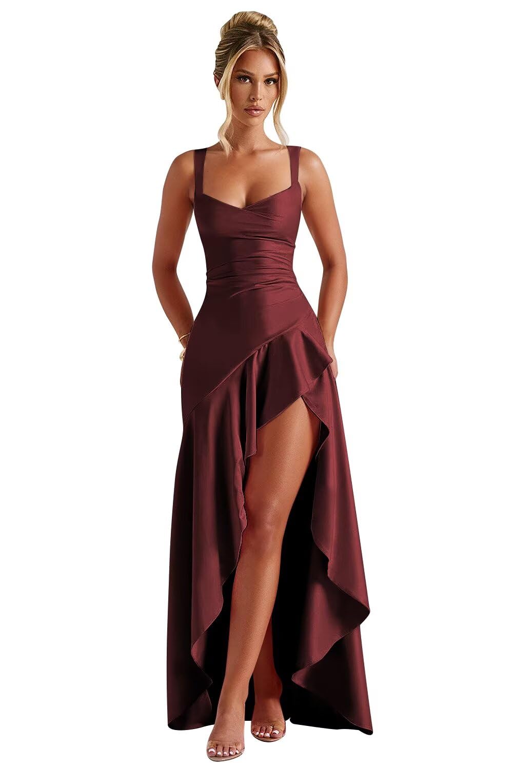 Satin Ruffles Prom Dresses for Teens Hi-Low Aline Cocktail Dresses for Women QA204 - View 11 | VelvetHem