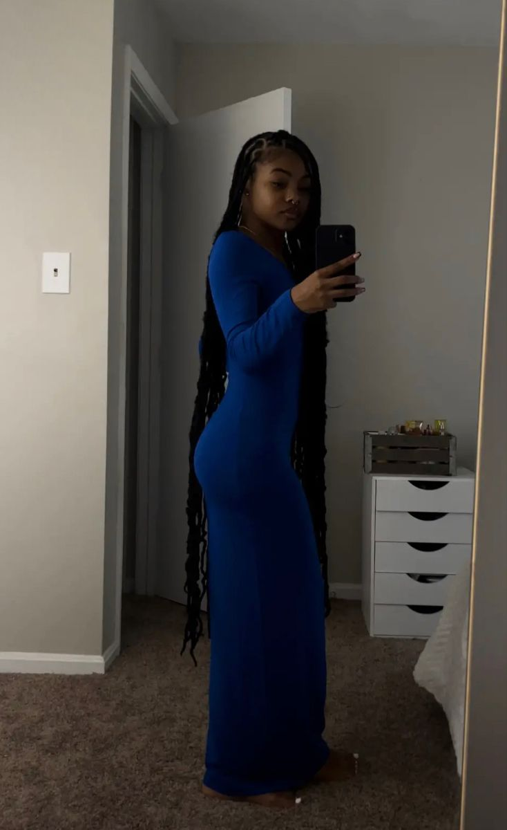 Royal Blue Long Sleeves Maxi Dress,Sexy Bodycon Evening Dress Y4099 - VelvetHem