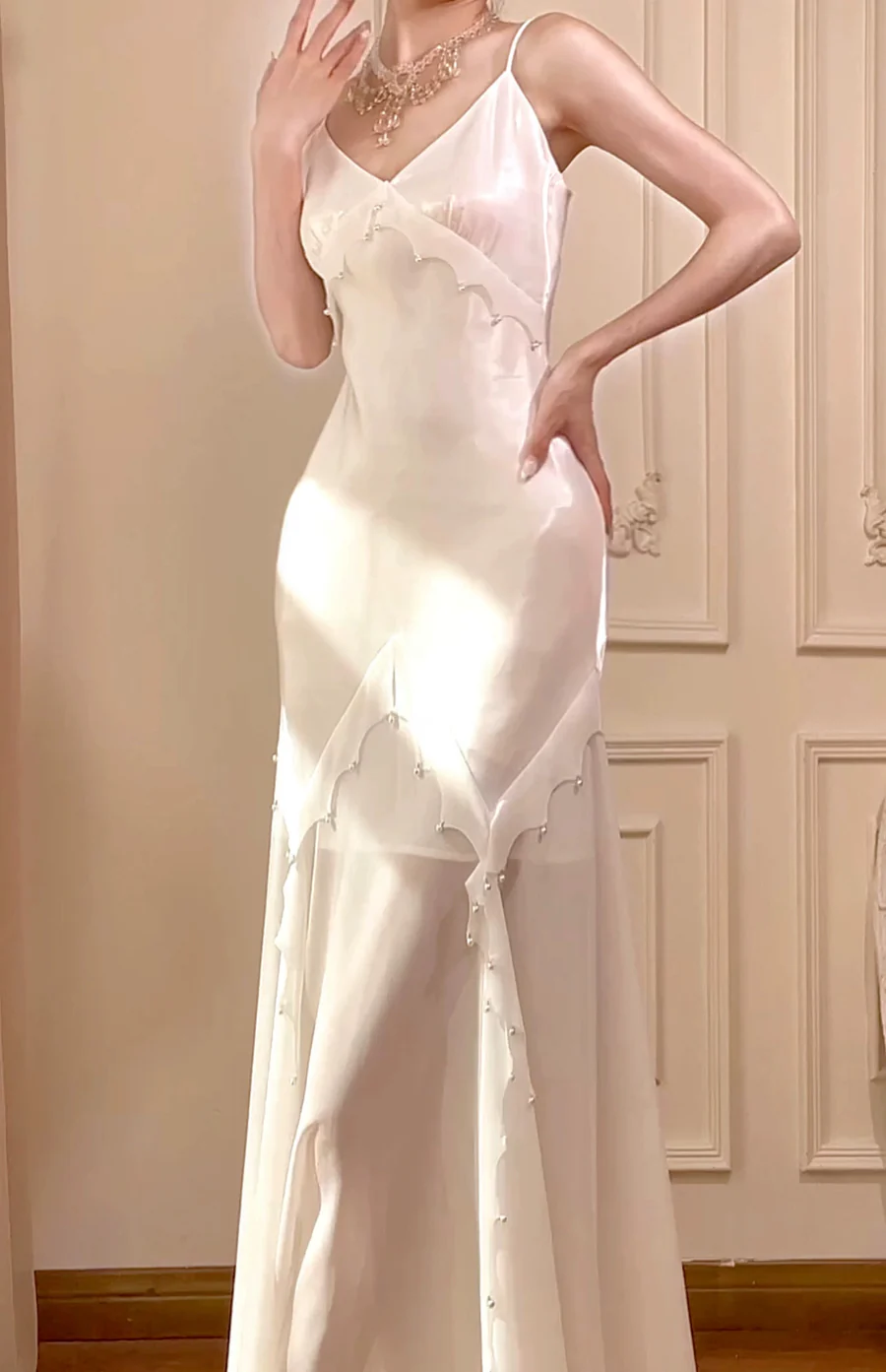 Retro Mermaid Straps Satin Blue Long Prom Dresses Party Dress - View 9 | FashionDia