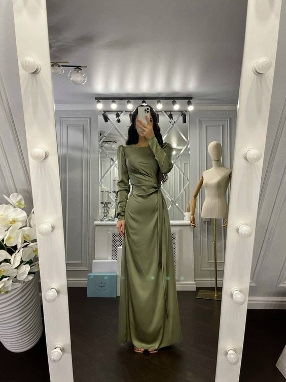 Sheath Evening Dress Elegant Wedding Guest Fall Floor Length Long Sleeve Dress Y5897 - View 2 | VelvetHem
