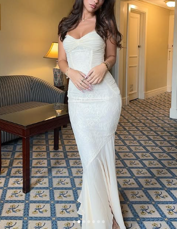 Elegant Spaghetti Straps Apricot Lace Chiffon Mermaid Evening Dress Prom Dress