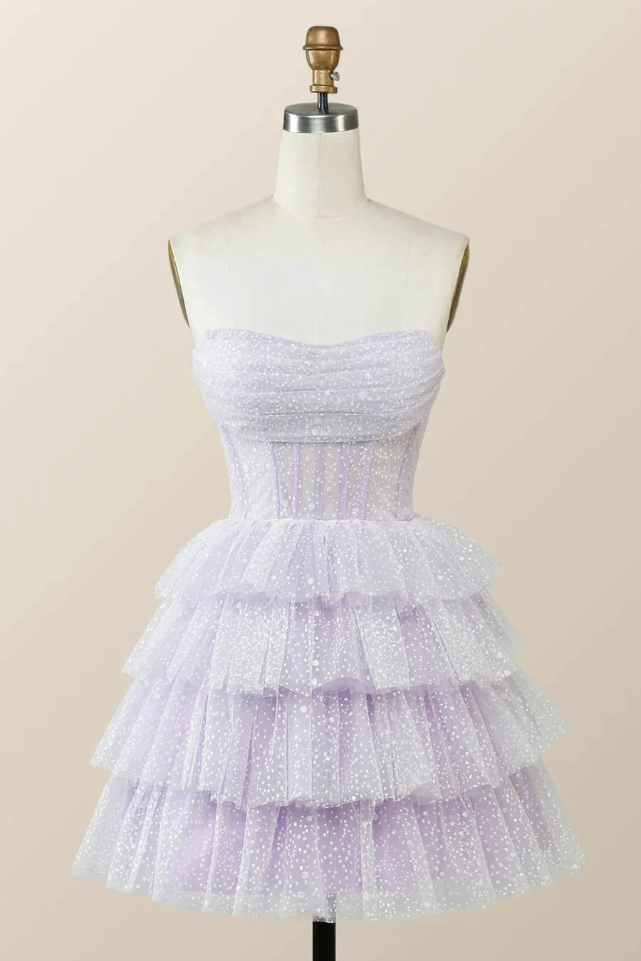 Lavender Strapless Cowl Neck Short A-line Homecoming Dress Y2780 by simplepromdress