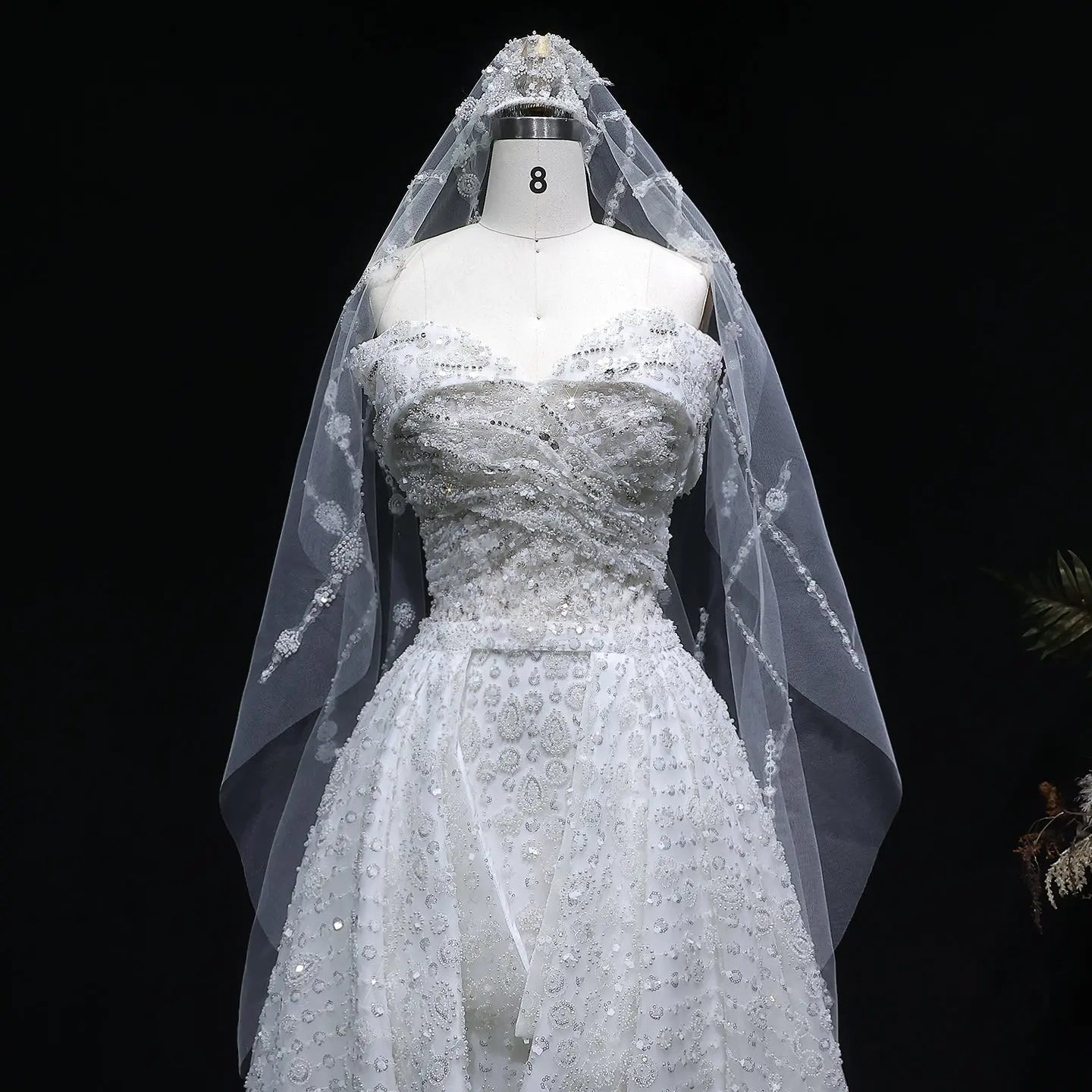 Luxury White Off-the-Shoulder Train Wedding Dress with Veil ZP153