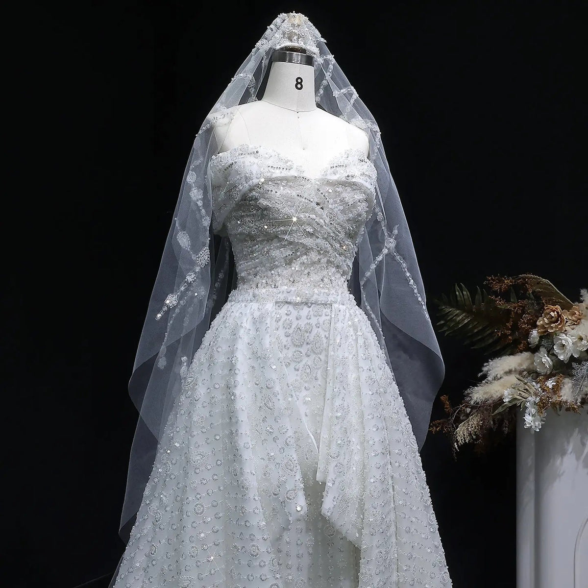 Luxury White Off-the-Shoulder Train Wedding Dress with Veil ZP153