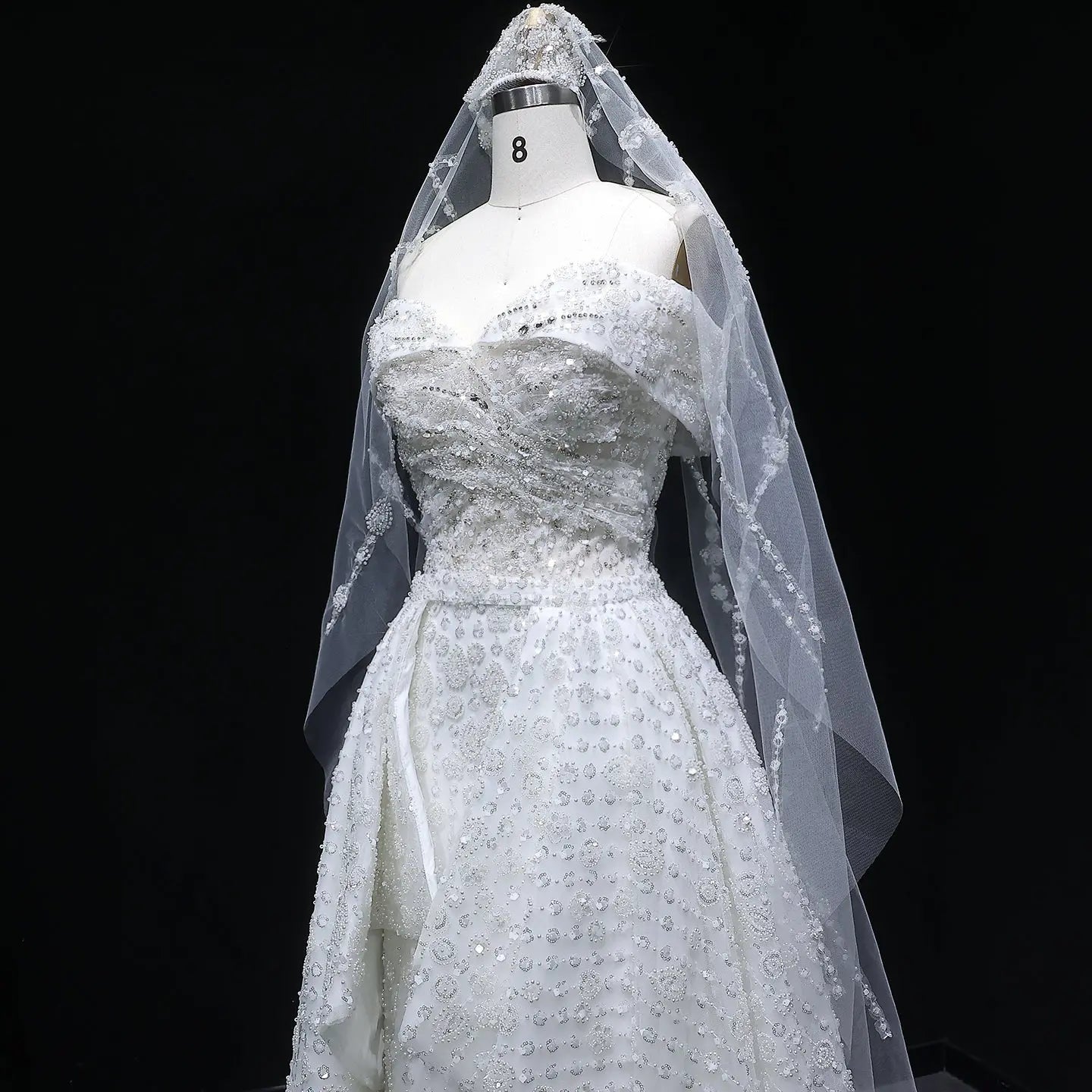 Luxury White Off-the-Shoulder Train Wedding Dress with Veil ZP153