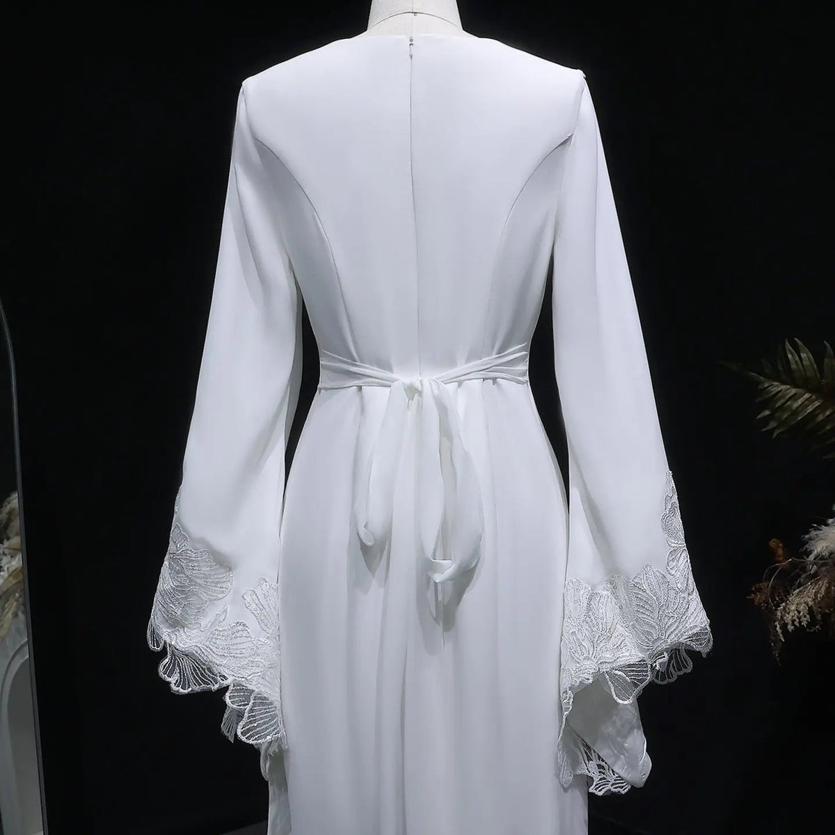 Elegant White Pearl High Neck Long Sleeve Wedding Dress with Veil ZP102