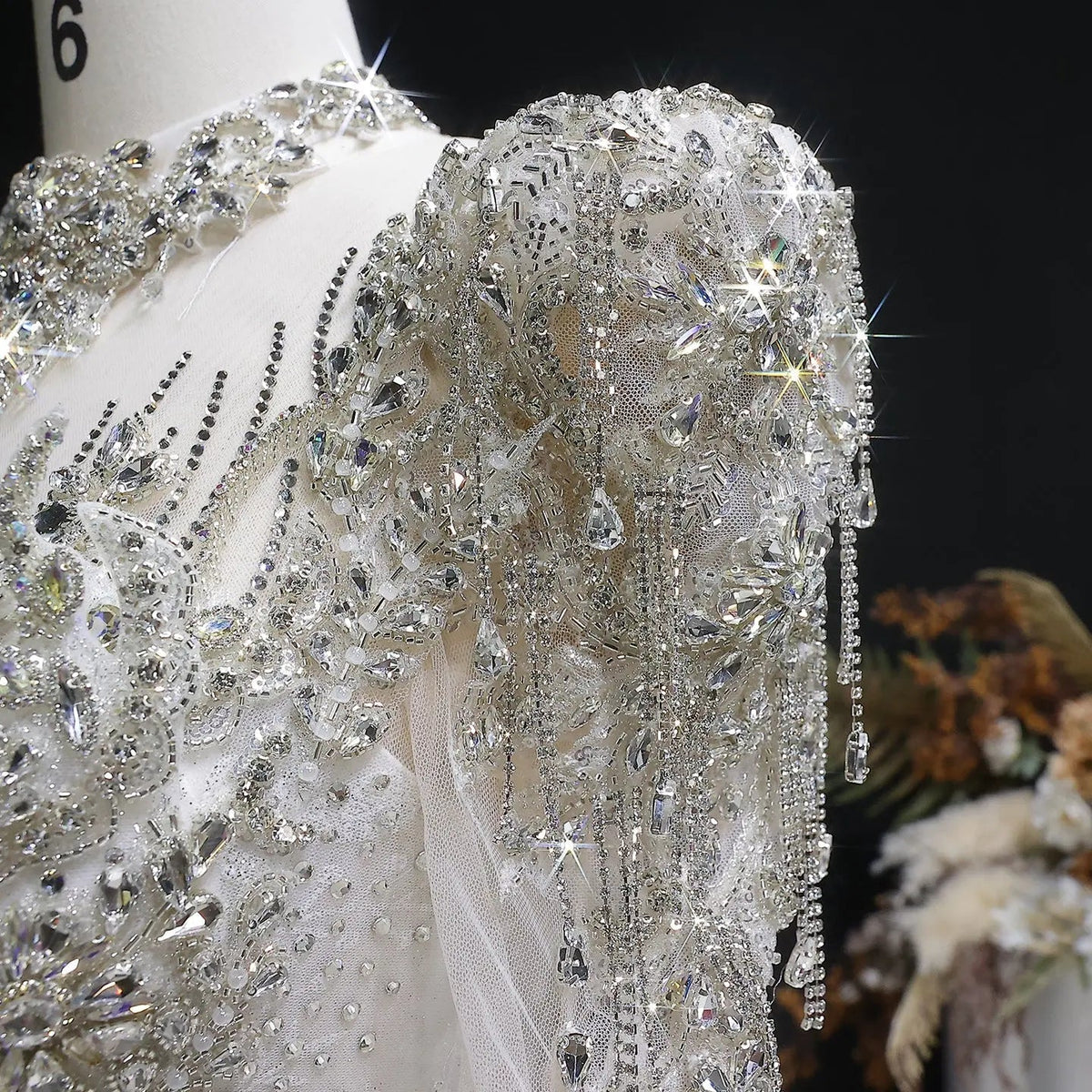 Luxury Long Sleeve Ivory Wedding Dress with Crystal Embroidered Details ZP162